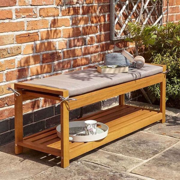 Aurum Wooden Garden 2 Seater Bench with Cushion in Natural