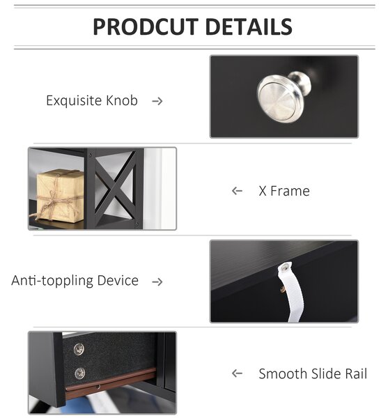 HOMCOM Console Table Side Desk w/ Shelves Drawers Open Top X Support Frame Living Room Hallway Home Office Furniture Black