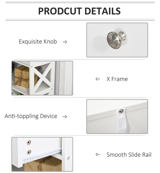 HOMCOM Console Table Side Desk w/ Shelves Drawers Open Top X Support Frame Living Room Hallway Home Office Furniture White Aosom UK