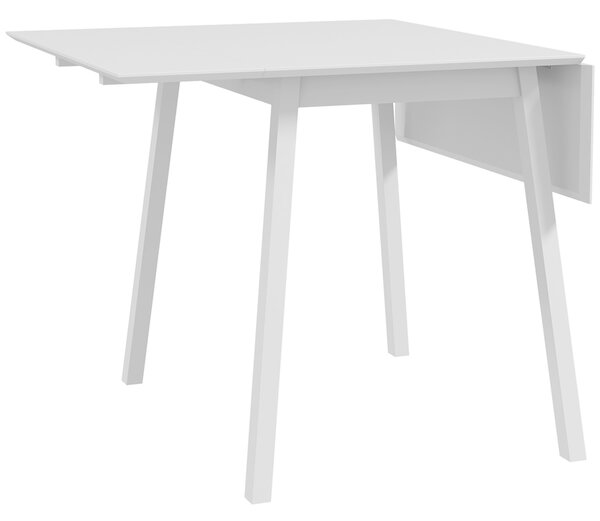 HOMCOM Solid Wood Folding Dining Table, Drop Leaf Table for 2-4 People, Rectangle Kitchen Table for Small Space, White