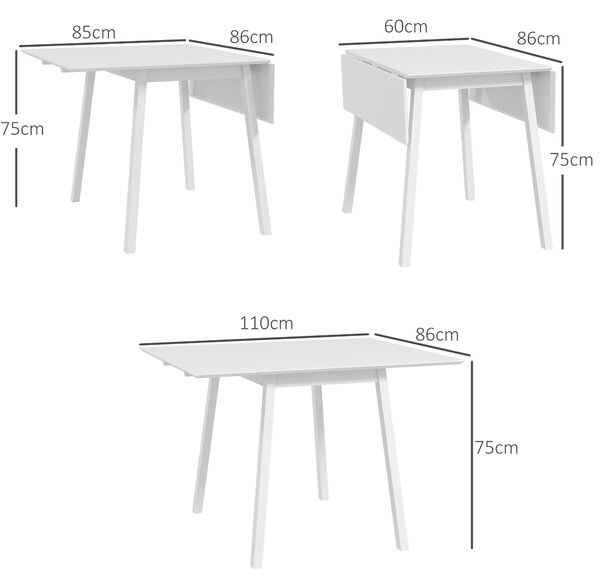 HOMCOM Solid Wood Folding Dining Table, Drop Leaf Table for 2-4 People, Rectangle Kitchen Table for Small Space, White