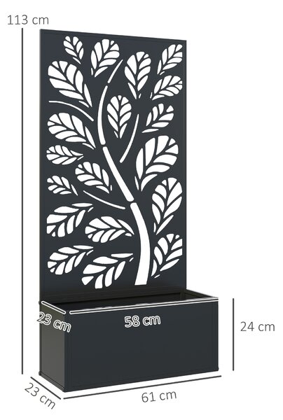 Outsunny Outdoor Metal Planter, with Back Trellis - Black