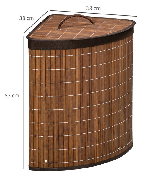HOMCOM Bamboo Laundry Basket with Lid, 55 Litres Laundry Hamper with Removable Washable Lining, Corner Washing Baskets, 38 x 38 x 57cm, Brown