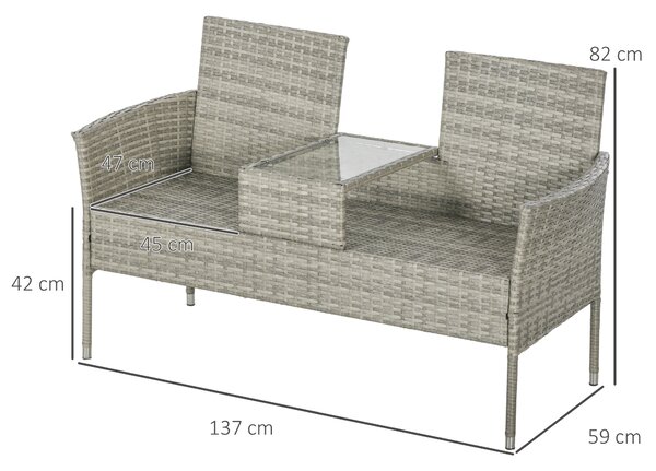 Outsunny Two-Seat Rattan Chair, with Middle Table - Mixed Grey Aosom UK