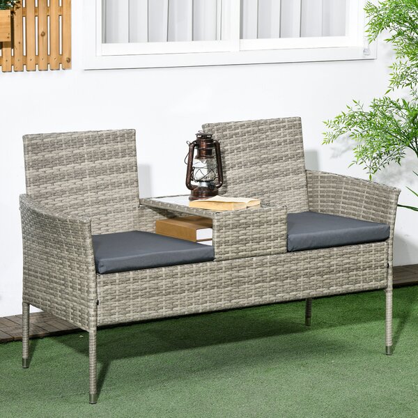 Outsunny Two-Seat Rattan Chair, with Middle Table - Mixed Grey Aosom UK