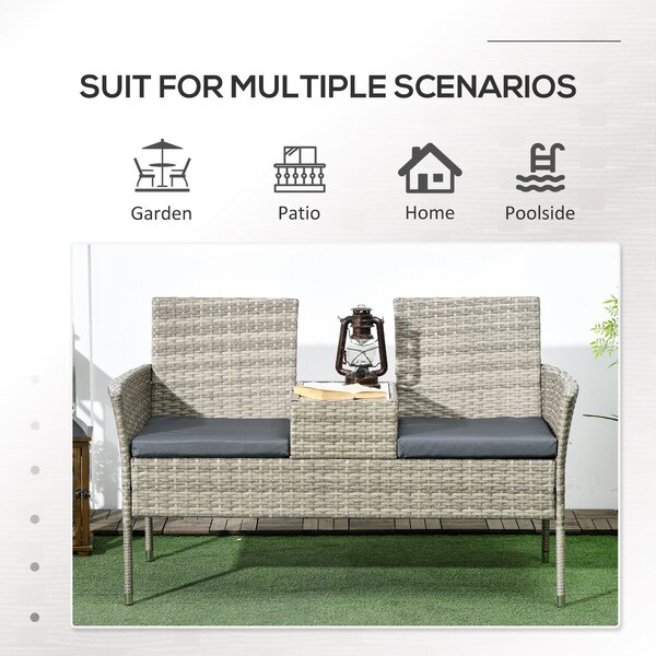 Outsunny Two-Seat Rattan Chair, with Middle Table - Mixed Grey Aosom UK