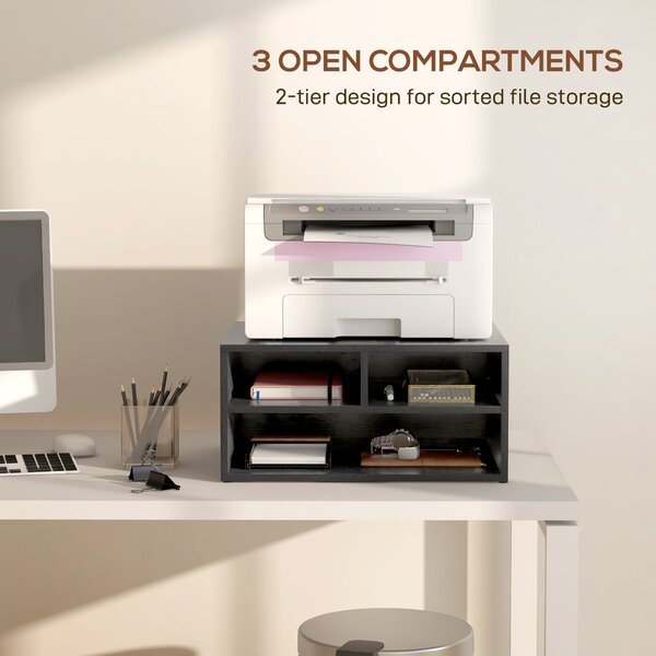 HOMCOM Desktop Printer Stand with Storage, 2-Tier Desk Organizer with 3 Open Compartments for Home Office, Black Aosom UK