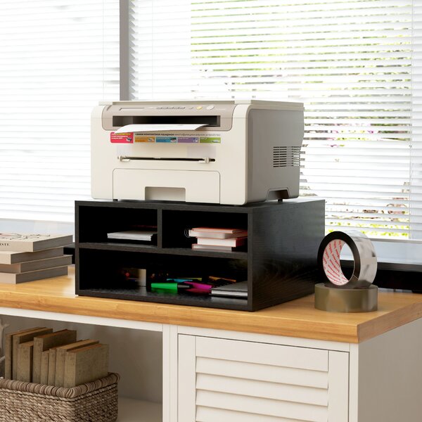 HOMCOM Desktop Printer Stand with Storage, 2-Tier Desk Organizer with 3 Open Compartments for Home Office, Black Aosom UK