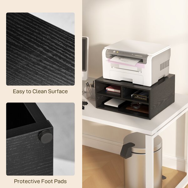 HOMCOM Desktop Printer Stand with Storage, 2-Tier Desk Organizer with 3 Open Compartments for Home Office, Black Aosom UK