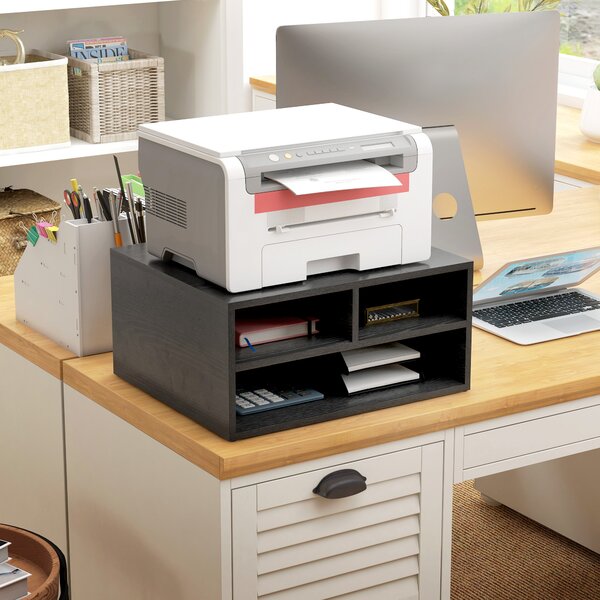 HOMCOM Desktop Printer Stand with Storage, 2-Tier Desk Organizer with 3 Open Compartments for Home Office, Black Aosom UK