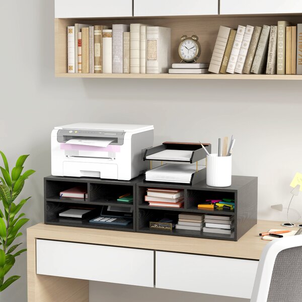 HOMCOM Desktop Printer Stand with Storage, 2-Tier Desk Organizer with 3 Open Compartments for Home Office, Black Aosom UK
