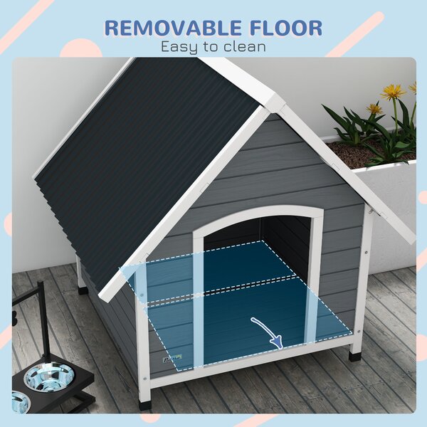 PawHut Outdoor Dog Kennel Wooden Dog House w/ Removable Floor, Anti-Corrosion Wood, for Large Dogs, 110W x 98D x 106.5Hcm Aosom UK