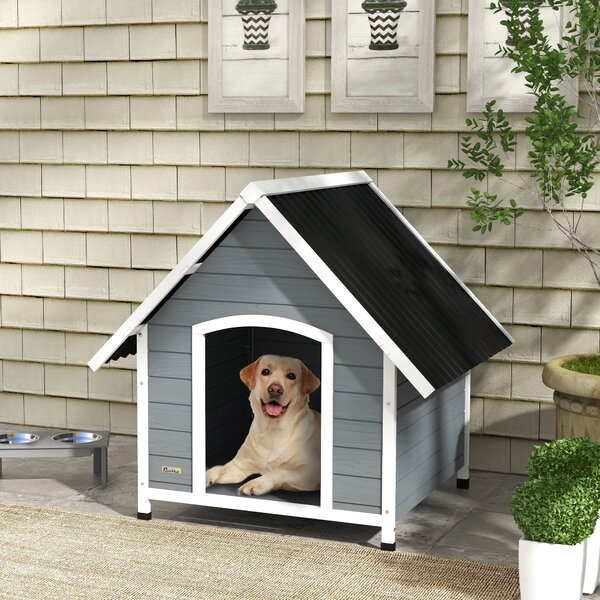 PawHut Outdoor Dog Kennel Wooden Dog House w/ Removable Floor, Anti-Corrosion Wood, for Large Dogs, 110W x 98D x 106.5Hcm Aosom UK