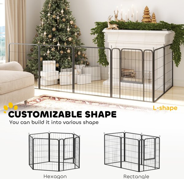 PawHut 6 Panels Heavy Duty Dog Playpen with Secure Door, for Indoor Outdoor, for Garden, Camping, 80cm High
