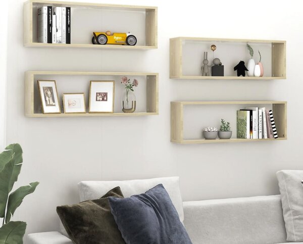 Wall Cube Shelf 4 pcs Sonoma Oak 80x15x26.5 cm Engineered Wood