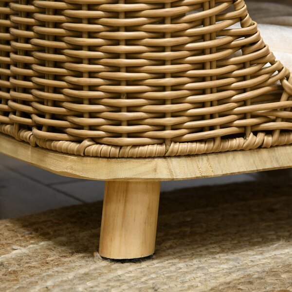 PawHut Elevated Design Wicker Cat House with Washable Cushion, Light Brown Aosom UK