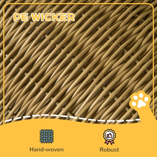 PawHut Elevated Design Wicker Cat House with Washable Cushion, Light Brown Aosom UK