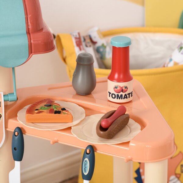 HOMCOM 50 Pcs Kids Kitchen Play set Fast Food Trolley Cart Pretend Playset Toys w/ Money Cash Register Accessories Gift for Age 3-6 Aosom UK