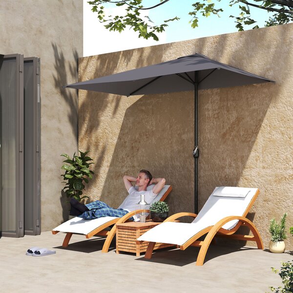 Outsunny Balcony Half Parasol Semi Round Umbrella Patio Crank Handle (2.3m, Grey)- NO BASE INCLUDED
