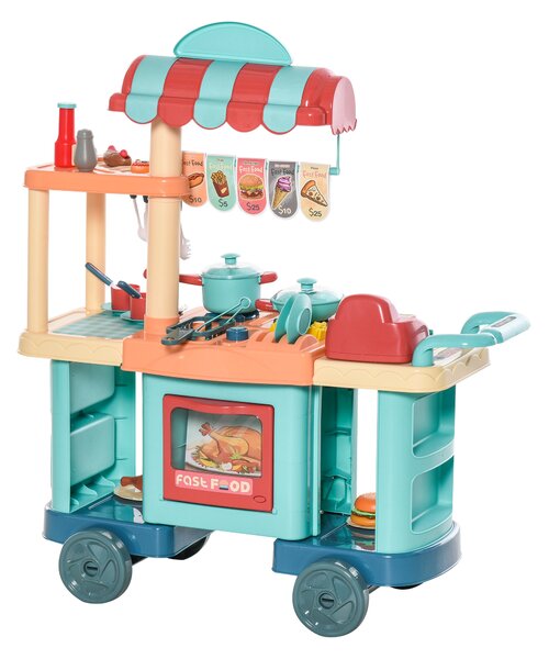 HOMCOM 50 Pcs Kids Kitchen Play set Fast Food Trolley Cart Pretend Playset Toys w/ Money Cash Register Accessories Gift for Age 3-6 Aosom UK