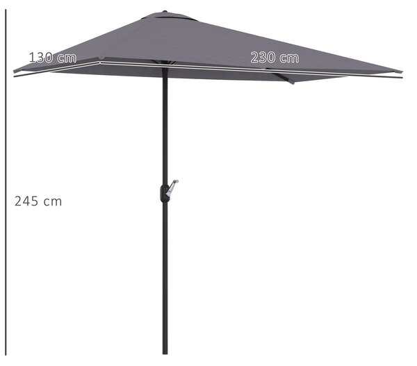 Outsunny Balcony Half Parasol Semi Round Umbrella Patio Crank Handle (2.3m, Grey)- NO BASE INCLUDED