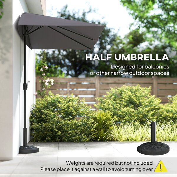 Outsunny Balcony Half Parasol Semi Round Umbrella Patio Crank Handle (2.3m, Grey)- NO BASE INCLUDED