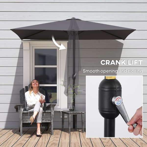 Outsunny Balcony Half Parasol Semi Round Umbrella Patio Crank Handle (2.3m, Grey)- NO BASE INCLUDED