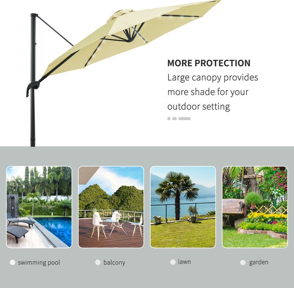 Outsunny Waterproof 3 meter Patio Offset Roma Parasol Garden Umbrella Cantilever Hanging Sun Shade Canopy 360° Rotation w/ Cross Base Aosom UK