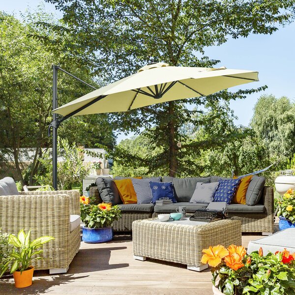 Outsunny Waterproof 3 meter Patio Offset Roma Parasol Garden Umbrella Cantilever Hanging Sun Shade Canopy 360° Rotation w/ Cross Base Aosom UK