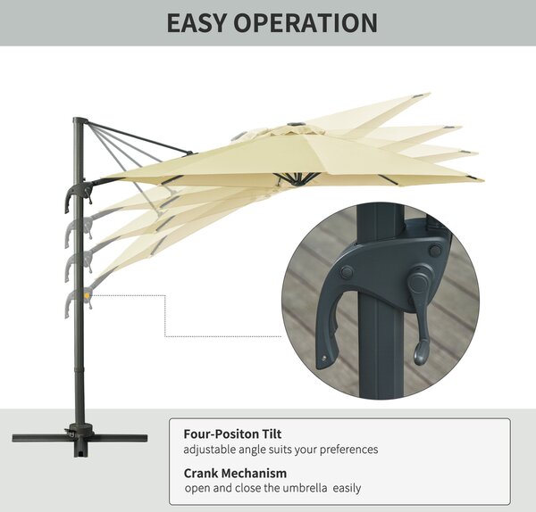 Outsunny Waterproof 3 meter Patio Offset Roma Parasol Garden Umbrella Cantilever Hanging Sun Shade Canopy 360° Rotation w/ Cross Base Aosom UK