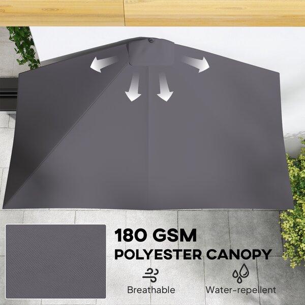 Outsunny Balcony Half Parasol Semi Round Umbrella Patio Crank Handle (2.3m, Grey)- NO BASE INCLUDED
