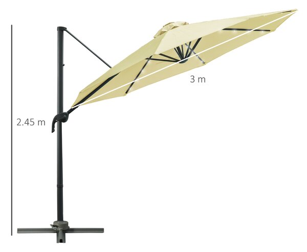 Outsunny Waterproof 3 meter Patio Offset Roma Parasol Garden Umbrella Cantilever Hanging Sun Shade Canopy 360° Rotation w/ Cross Base Aosom UK
