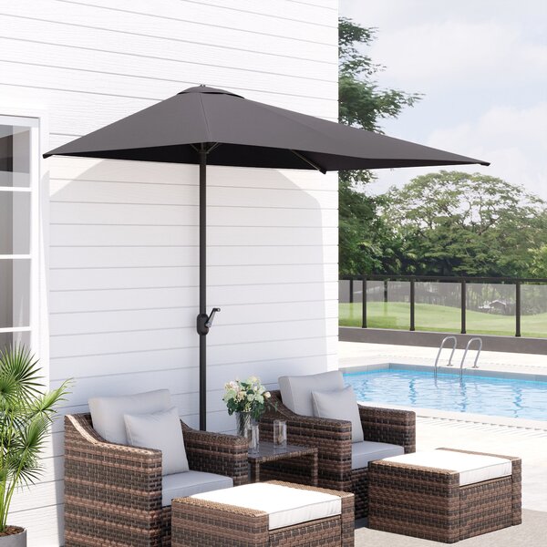 Outsunny Balcony Half Parasol Semi Round Umbrella Patio Crank Handle (2.3m, Grey)- NO BASE INCLUDED