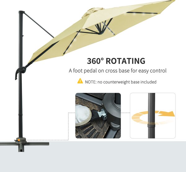 Outsunny Waterproof 3 meter Patio Offset Roma Parasol Garden Umbrella Cantilever Hanging Sun Shade Canopy 360° Rotation w/ Cross Base Aosom UK