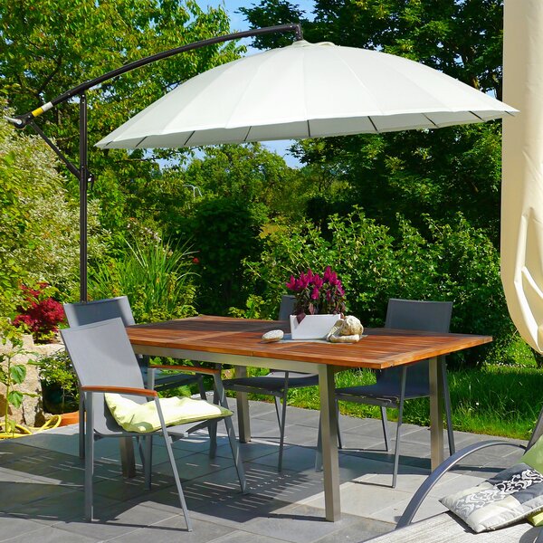 Outsunny 3(m) Cantilever Shanghai Parasol Garden Hanging Banana Sun Umbrella with Crank Handle, 18 Sturdy Ribs and Cross Base, Off-White Aosom UK
