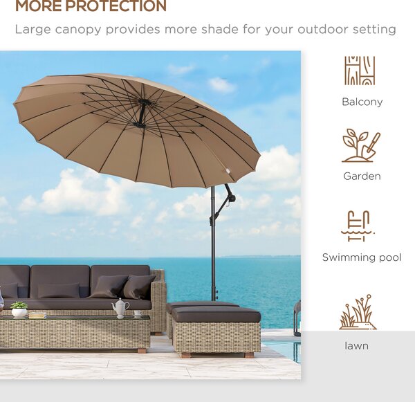 Outsunny 3(m) Cantilever Shanghai Parasol Garden Hanging Banana Sun Umbrella with Crank Handle, 18 Sturdy Ribs and Cross Base, Beige