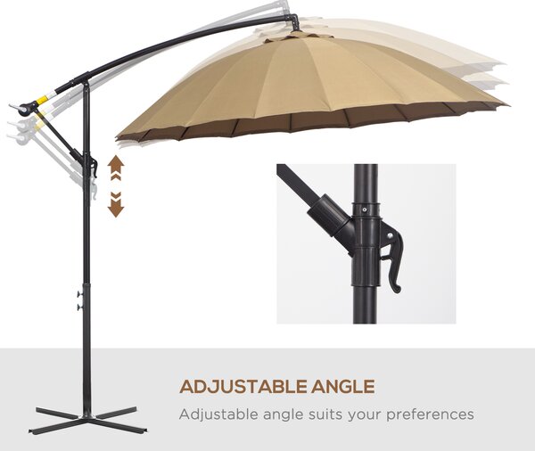 Outsunny 3(m) Cantilever Shanghai Parasol Garden Hanging Banana Sun Umbrella with Crank Handle, 18 Sturdy Ribs and Cross Base, Beige