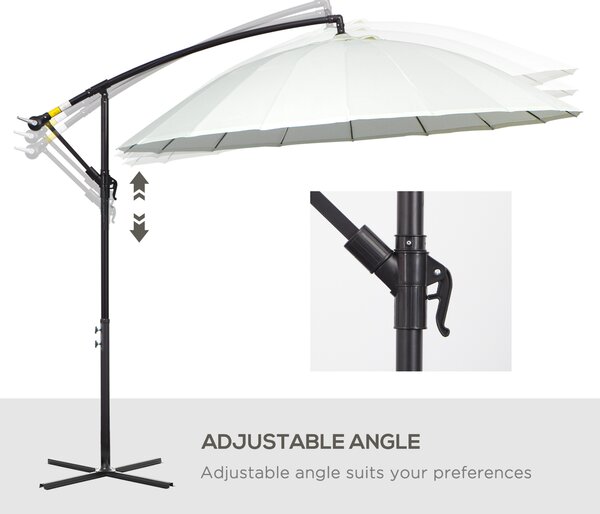 Outsunny 3(m) Cantilever Shanghai Parasol Garden Hanging Banana Sun Umbrella with Crank Handle, 18 Sturdy Ribs and Cross Base, Off-White Aosom UK