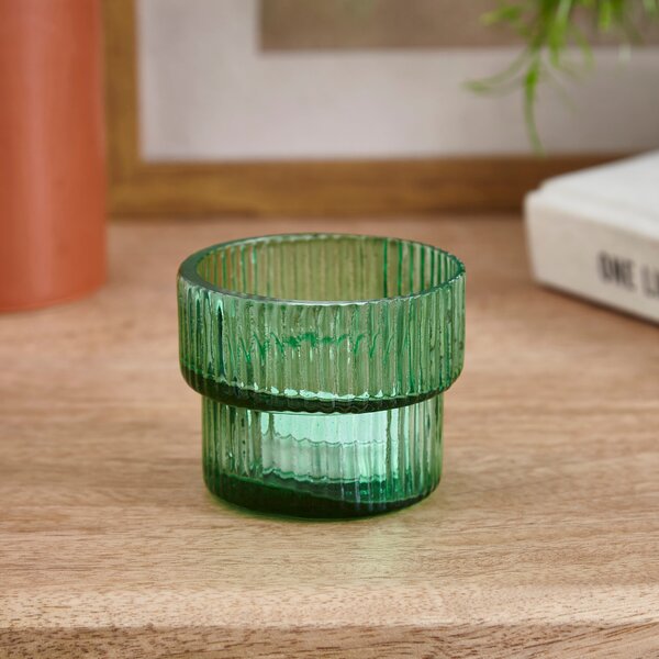 Recycled Glass Ribbed Tealight Holder