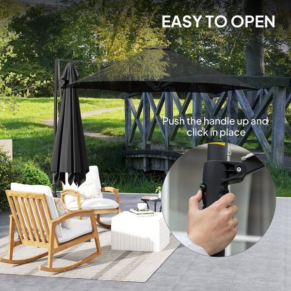 Outsunny 2.5M Garden Cantilever Parasol, Offset Roma Patio Umbrella Hanging Sun Shade Canopy Shelter with 360° Rotation and Cross Base, Black