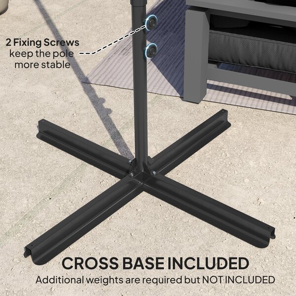 Outsunny 2.5M Garden Cantilever Parasol, Offset Roma Patio Umbrella Hanging Sun Shade Canopy Shelter with 360° Rotation and Cross Base, Black