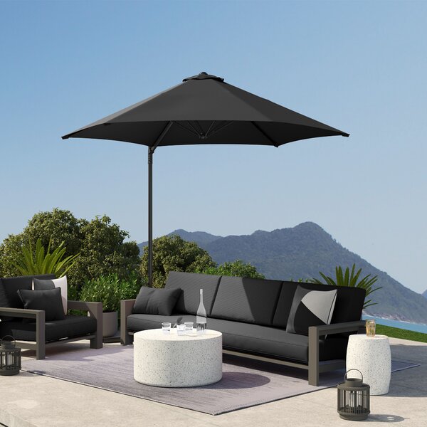 Outsunny 2.5M Garden Cantilever Parasol, Offset Roma Patio Umbrella Hanging Sun Shade Canopy Shelter with 360° Rotation and Cross Base, Black
