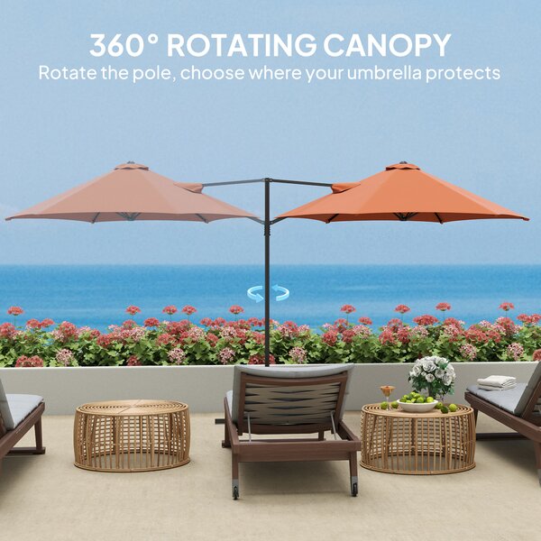 Outsunny 2.5M Garden Cantilever Parasol, Offset Roma Patio Umbrella Hanging Sun Shade Canopy Shelter with 360° Rotation and Cross Base, Orange