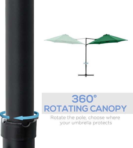 Outsunny Waterproof Offset Roma Patio Umbrella: 2.5m Square Canopy with 360° Rotation, Green Aosom UK