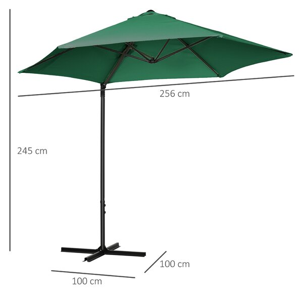 Outsunny Waterproof Offset Roma Patio Umbrella: 2.5m Square Canopy with 360° Rotation, Green Aosom UK