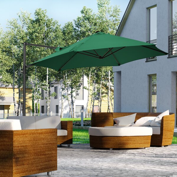 Outsunny Waterproof Offset Roma Patio Umbrella: 2.5m Square Canopy with 360° Rotation, Green Aosom UK