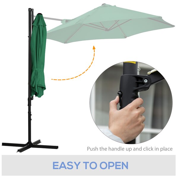 Outsunny Waterproof Offset Roma Patio Umbrella: 2.5m Square Canopy with 360° Rotation, Green Aosom UK