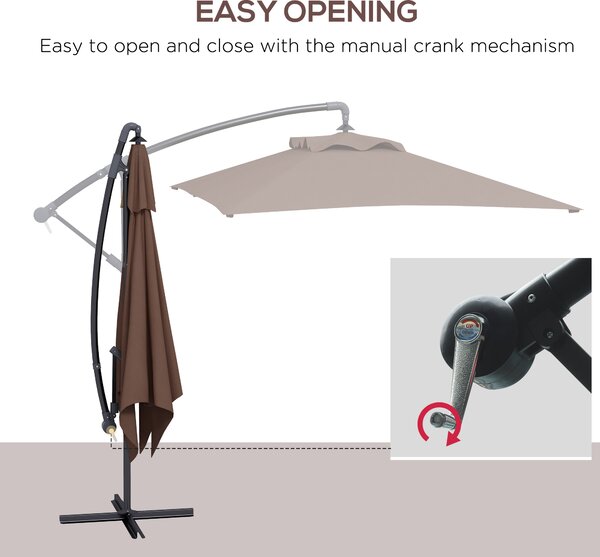 Outsunny Waterproof Cantilever Parasol: Crank-Operated, 6 Ribs, Cross Base, Rectangular Banana Hanging Umbrella, 3x2m, Brown Aosom UK