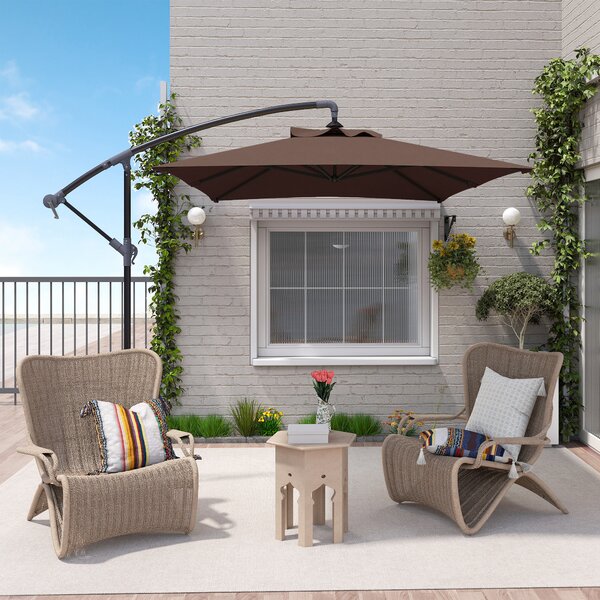 Outsunny Waterproof Cantilever Parasol: Crank-Operated, 6 Ribs, Cross Base, Rectangular Banana Hanging Umbrella, 3x2m, Brown Aosom UK