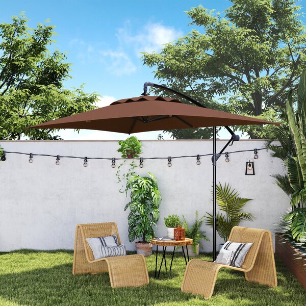 Outsunny Waterproof Cantilever Parasol: Crank-Operated, 6 Ribs, Cross Base, Rectangular Banana Hanging Umbrella, 3x2m, Brown Aosom UK